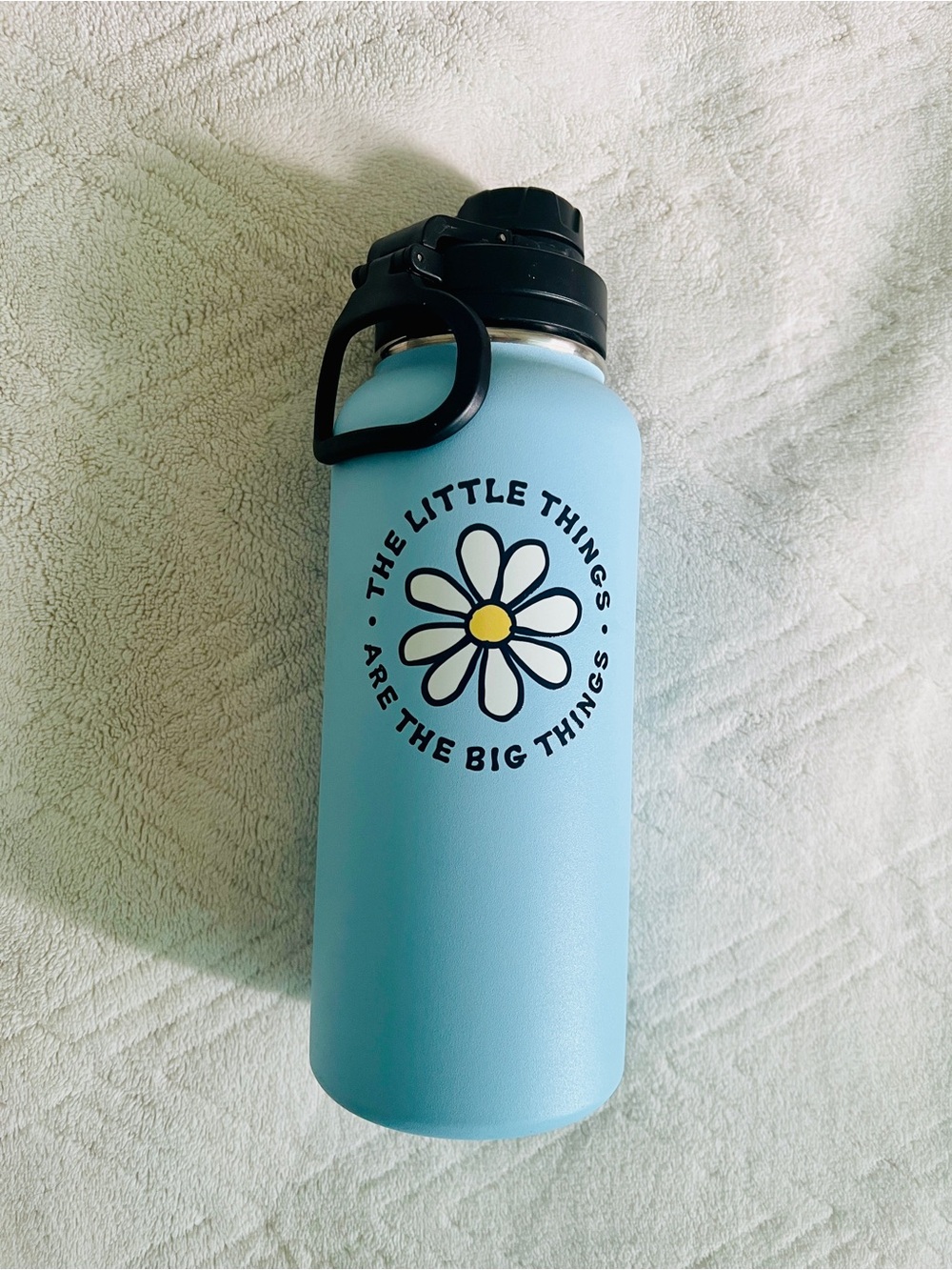 life is good light blue daisy the little things are the big things water bottle